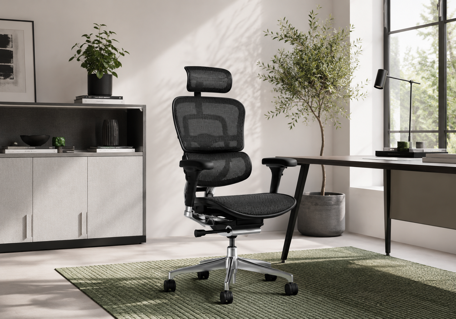 Poltrona ufficio ergonomica Green in pelle nera